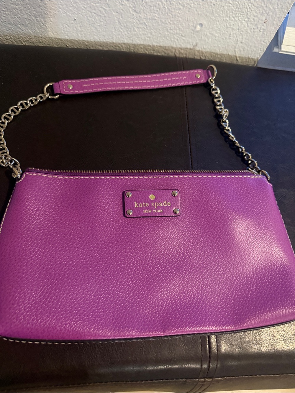 kate spade Bright Purple Pebbled Leather Chain Crossbody